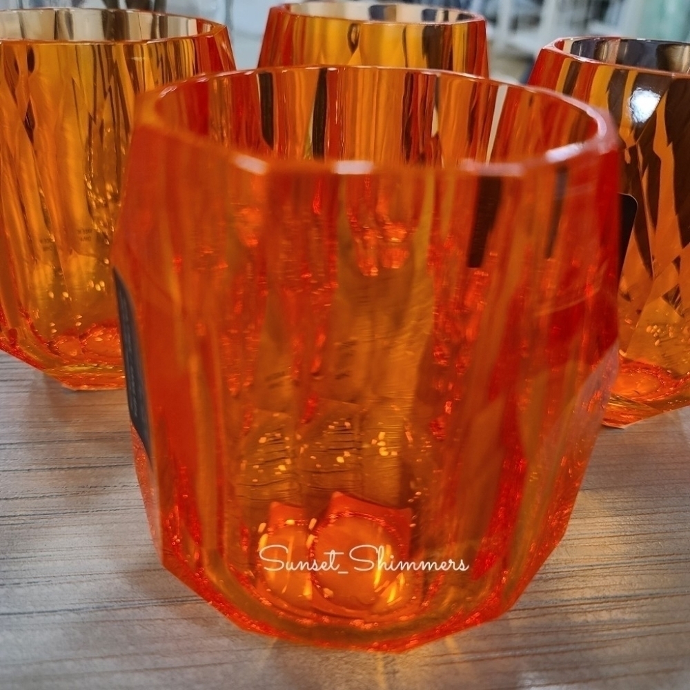 NEW RACHEL ZOE 4pc Set ORANGE ACRYLIC Crystal TUMBLER Cup Drink GLASSES NEW - Picture 6 of 7